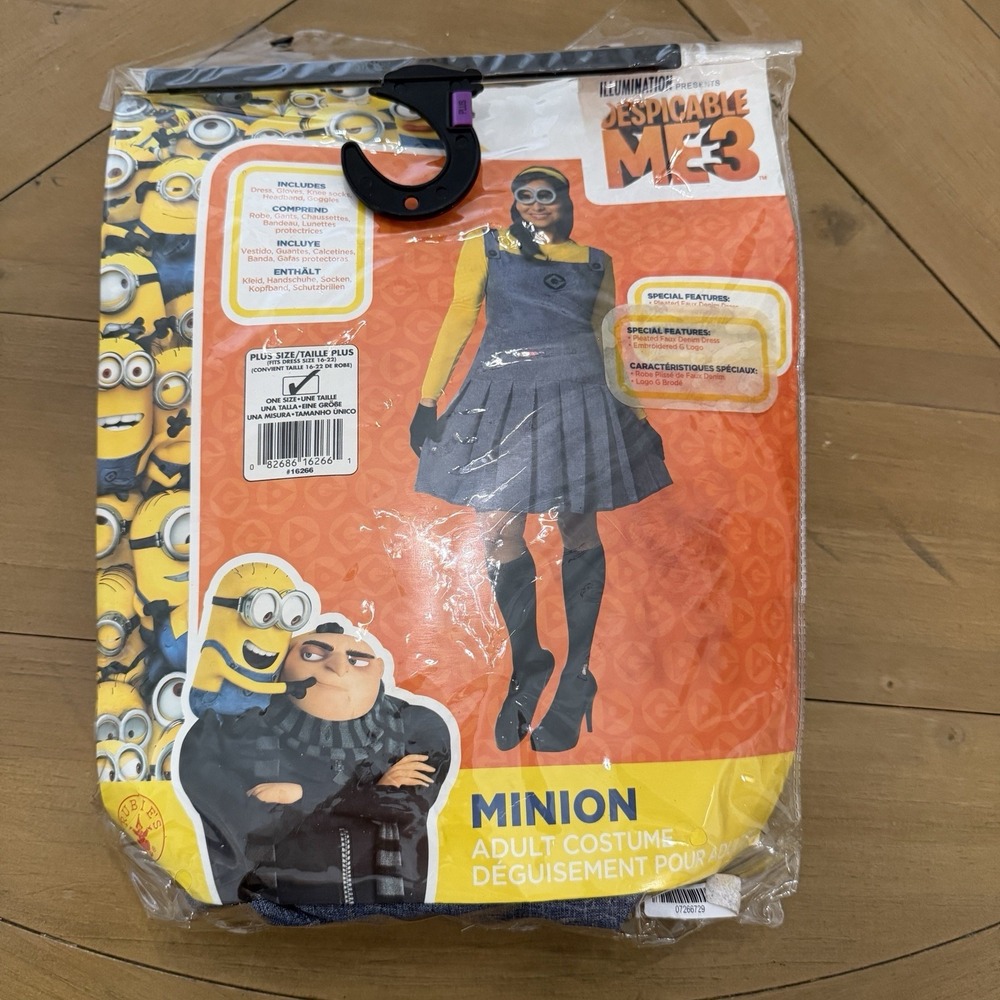 Despicable Me 3 Minion Adult Costume Plus Size 18-22 Dress Gloves Goggles